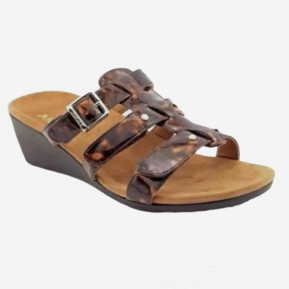 VIONIC Radia Tortoise Wedge Slip On Adjustable Triple Strap Sandals WMNβS Sz 7